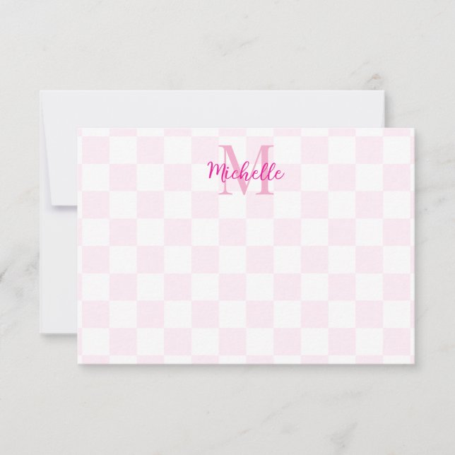 Cartão De Notas Elegant White and Pink Checkerboard Personalized  (Frente)