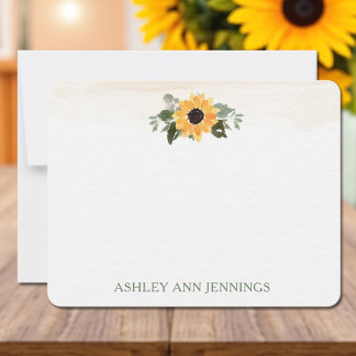 Cartão De Notas Elegant Yellow Sunflower Personalized Stationery