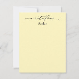 Cartão De Notas Elegante "A Note From" Simples Amarelo Claro