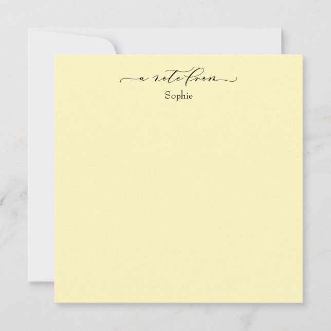 Cartão De Notas Elegante "A Note From" Simples Card Pale Amarelo (Frente)