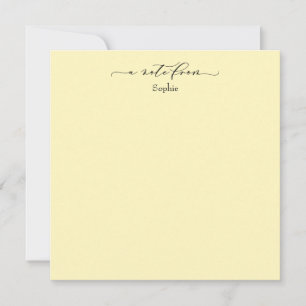 Cartão De Notas Elegante "A Note From" Simples Card Pale Amarelo