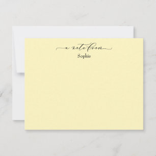 Cartão De Notas Elegante "A Note From", Simples em Amarelo Claro