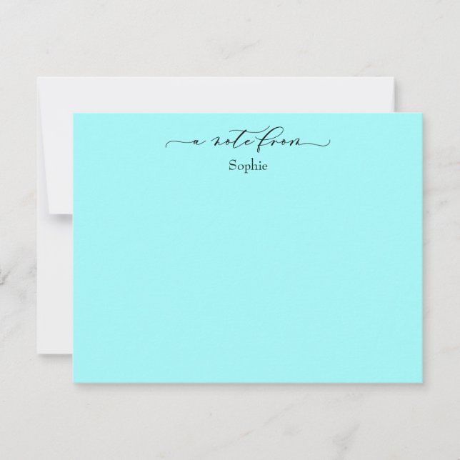 Cartão De Notas Elegante "A Note From", Simples em Aqua (Frente)