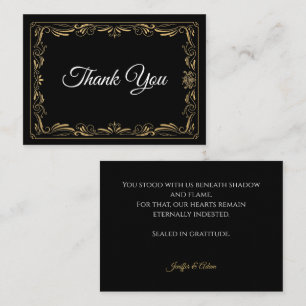 Cartão De Notas Elegante agradecimento de casamento gótico preto e