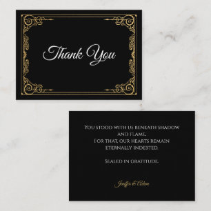 Cartão De Notas Elegante agradecimento de casamento gótico preto e