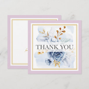Cartão De Notas Elegante Agradecimento Floral Azul em Aquarela e D
