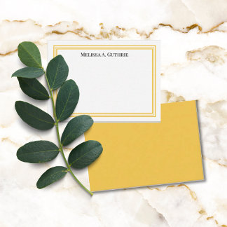 Cartão De Notas Elegante Amarelo Personalizado com Três Bordas Mod