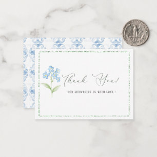 Cartão De Notas Elegante Aquarela Chá de fraldas de flores azuis