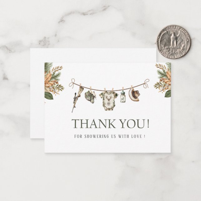 Cartão De Notas Elegante Aquarela Pequeno Chá de fraldas caçador (Frente/Verso In Situ)