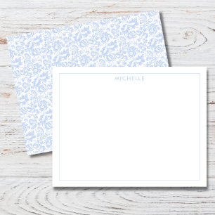 Cartão De Notas Elegante Azul Vintage Floral Botânico Veneziano