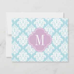 Cartão De Notas Elegante Baby Blue Damask Personalizado