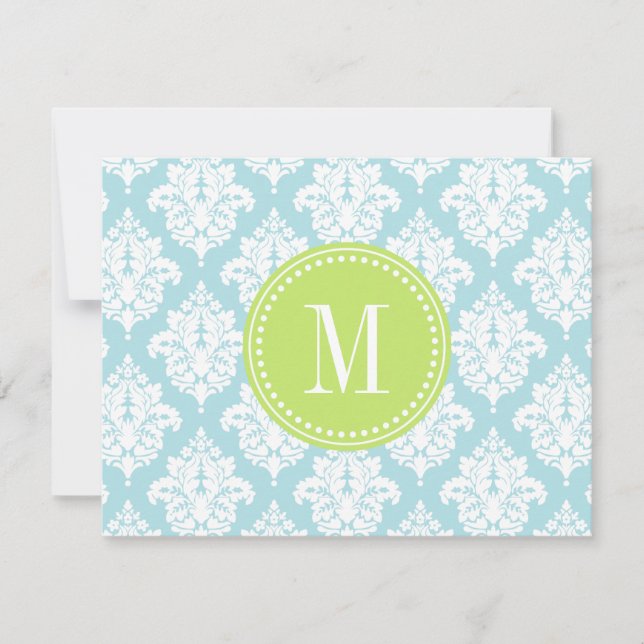 Cartão De Notas Elegante Baby Blue Damask Personalizado (Frente)