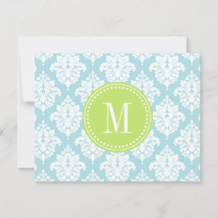 Cartão De Notas Elegante Baby Blue Damask Personalizado