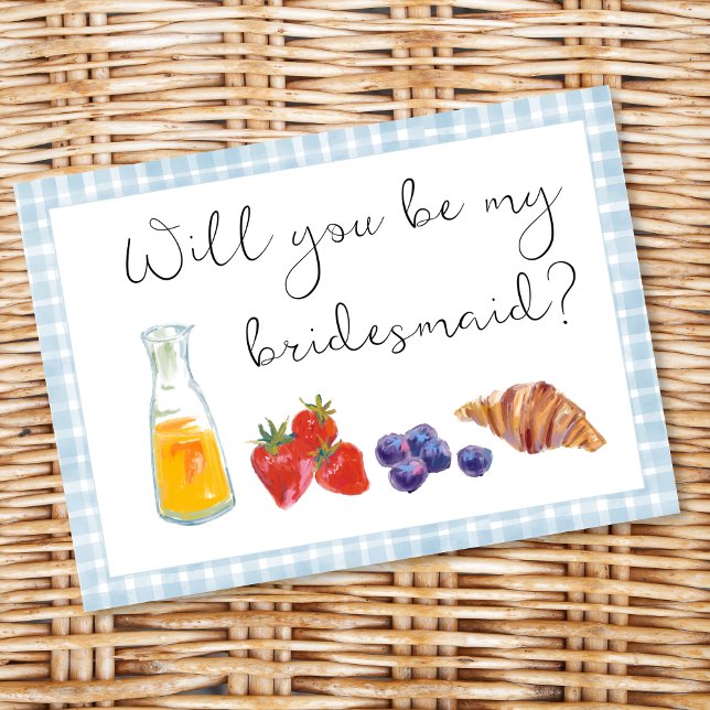 Cartão De Notas Elegante Blue Gingham Brunch Bridesmaid Proposta (Criador carregado)