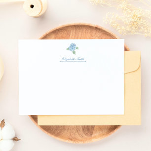 Cartão De Notas Elegante Blue Hydrangea Watercolor Personalizado