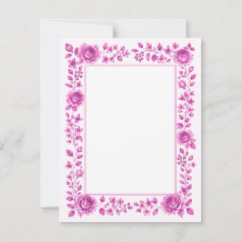 Cartão De Notas Elegante Borda Floral Rosa
