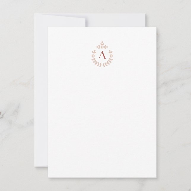 Cartão De Notas Elegante Botânico Pendente Crest Monograma Inicial (Frente)