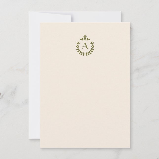 Cartão De Notas Elegante Botânico Pendente Crest Monograma Inicial (Frente)