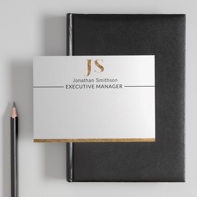 Cartão De Notas Elegante branco clássico e monograma personalizado (Criador carregado)