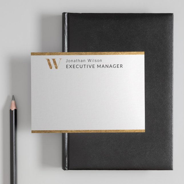 Cartão De Notas Elegante branco clássico e monograma personalizado (Criador carregado)