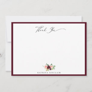 Cartão De Notas Elegante Burgundy Blush Floral Obrigado
