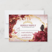 Elegante Burgundy e Rosas Douradas Quinceañera RSV