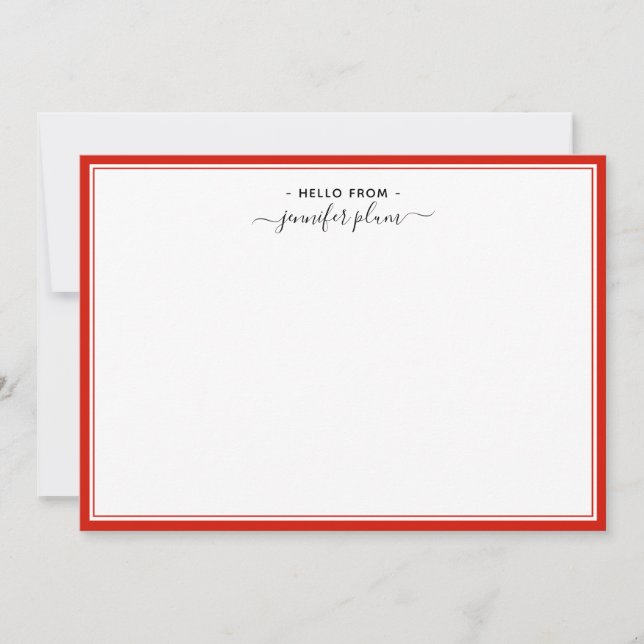 Cartão De Notas Elegante Candy Red Script 'Hello From' (Frente)