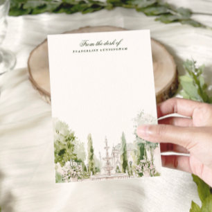 Cartão De Notas Elegante Casamento de Jardim Manor com Aquarela