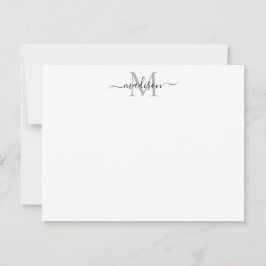Cartão De Notas Elegante Cinza de Monograma Feminina de Script Chi