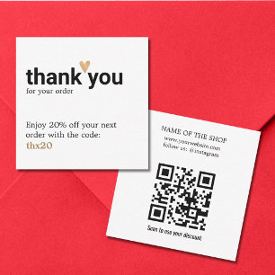 Cartão De Notas Elegante Código QR de Agradecimento Coração Preto