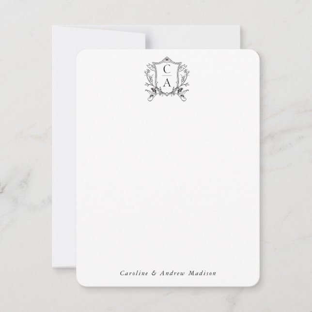 Cartão De Notas Elegante com dois monogramas - Casal de crest chic (Frente)