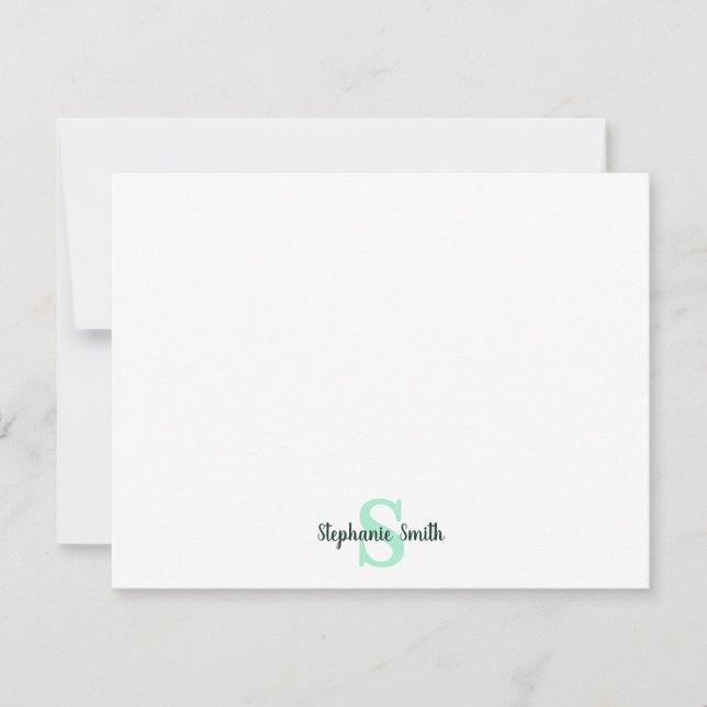 Cartão De Notas Elegante de Assinatura de Script do Monograma Verd (Frente)