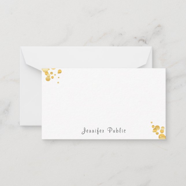Cartão De Notas Elegante Dourado Confetti Monograma Manuscrito (Frente)
