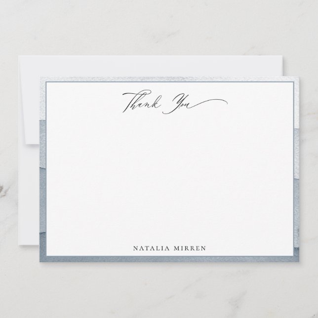 Cartão De Notas Elegante Dusty Blue Watercolor Obrigado (Frente)
