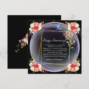 Cartão De Notas Elegante Feliz Aniversário de Casamento Rosa Flora