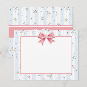 Cartão De Notas Elegante Fita de Aquarela Rosa I Azul e Branco
