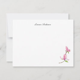 Cartão De Notas Elegante flor de magnólia rosa em aquarela plana