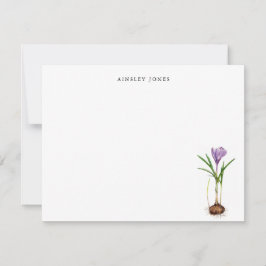 Cartão De Notas Elegante flor de primavera Crocus roxo aquarela Nã