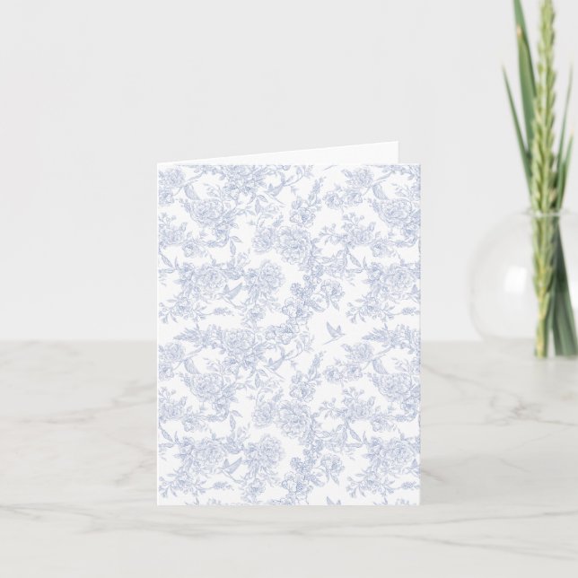 Cartão De Notas Elegante Floral Blue French Toile (Frente)