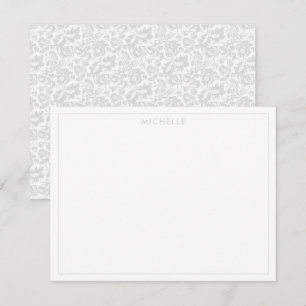 Cartão De Notas Elegante Floral Botânico Veneziano Cinza Vintage