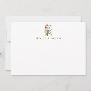 Cartão De Notas Elegante Floral Dourada Monograma - Letra E Person