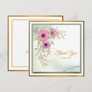 Cartão De Notas Elegante Floral Rosa em Aquarela Obrigado