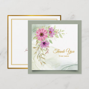 Cartão De Notas Elegante Floral Rosa em Aquarela Obrigado