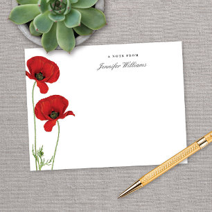Cartão De Notas Elegante Floral Vermelho Vintage Oriental com Nome