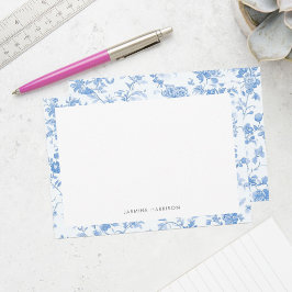 Cartão De Notas Elegante Fronteira Floral Azul Francesa Toile de J