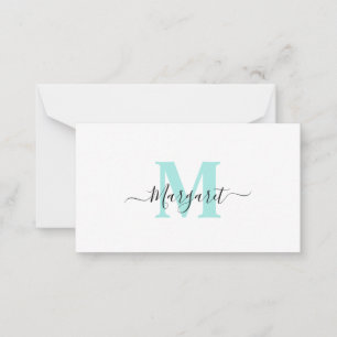 Cartão De Notas Elegante Girly Chic Teal Monograma