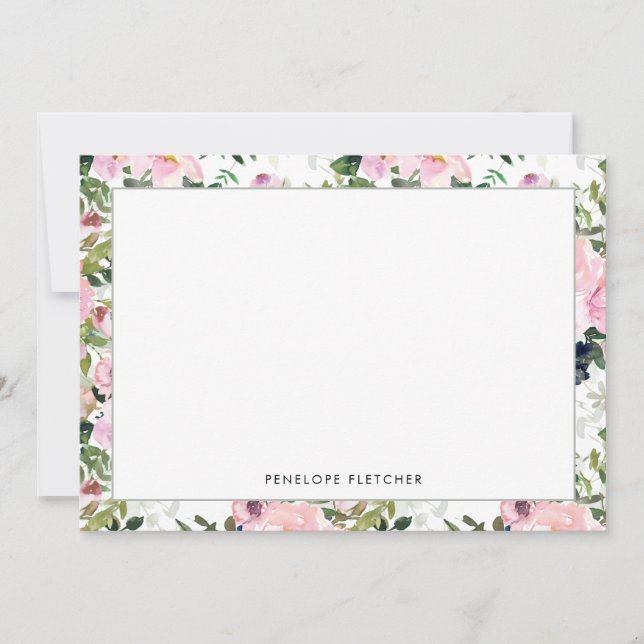 Cartão De Notas Elegante Greenery Floral Border Modern (Frente)