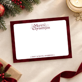 Cartão De Notas Elegante Letreiro Clássico de Natal Vermelho Escur