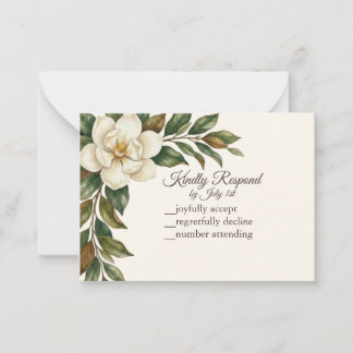 Cartão De Notas Elegante Magnólia Marfim RSVP de Casamento