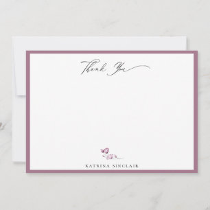 Cartão De Notas Elegante Mauve Floral Stem Obrigado